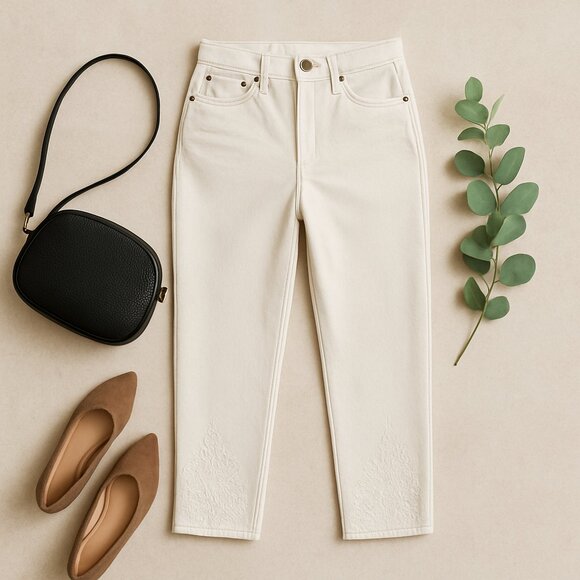 Ann Taylor White Crop Pants Eyelet Embroidered Minimalist Resort 6 NWT - Picture 2 of 9